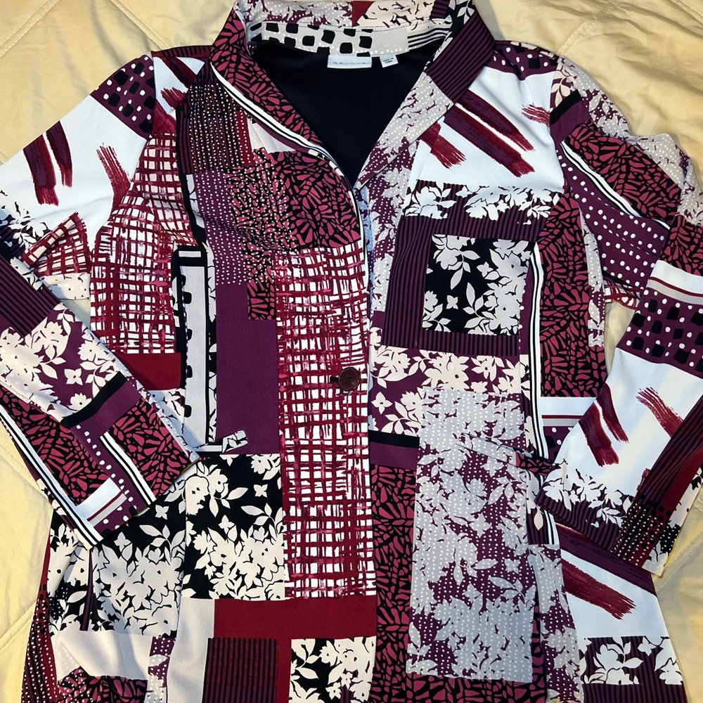 Women’s Blazer XL Susan Graver Professional Career Black Purple Patchwork